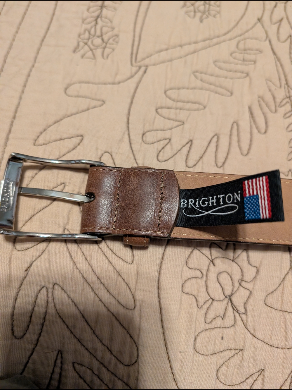 Brighton Brown Leather Belt with Silver Buckle and Flag Tag